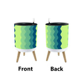 70s Midcentury Scandi Style Plant Pot with Wooden Legs Wavy Blue Green - retro plant pot