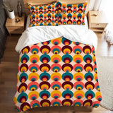 70s Peacock Eye Pattern 3 pcs Duvet Cover Set Midcentury Retro Full Size - retro bedding