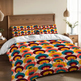 70s Peacock Eye Pattern 3 pcs Duvet Cover Set Midcentury Retro Full Size - retro bedding