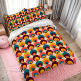 70s Peacock Eye Pattern 3 pcs Duvet Cover Set Midcentury Retro Full Size - retro bedding