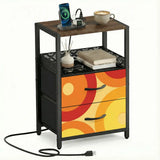 70s Retro Bedside Table Cabinet with Integrated Power Access - Home Accessories