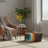 70s Retro Black Rainbow Inflatable Ottoman – Midcentury Footstool Lounge Seat - pouf