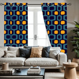70s Retro Blackout Curtains: Blue Orange Scandi Midcentury Modern Panels - retro curtains