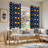70s Retro Blackout Curtains: Blue Orange Scandi Midcentury Modern Panels - retro curtains
