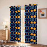 70s Retro Blackout Curtains: Blue Orange Scandi Midcentury Modern Panels - retro curtains