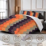 70s Retro Brown Orange Comforter Set: Queen Size Midcentury Microfiber Bedding - One Size - retro bedding