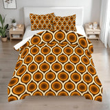 70s Retro Comforter Set Peacock Pattern: Queen Size Orange Brown Vanilla - One Size - retro bedding