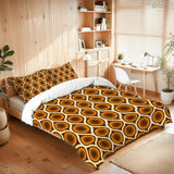70s Retro Comforter Set Peacock Pattern: Queen Size Orange Brown Vanilla - One Size - retro bedding