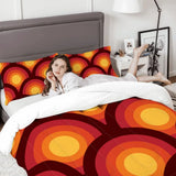 70s Retro Comforter Set: Queen Size Microfiber Bedding Peacock Eye Print - retro ads