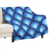 70s Retro Peacock Eye Home Decor Blanket – Blue Midcentury Modern Decor - retro blankets