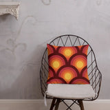 70s Retro Peacock Eyes Pattern Premium THROW PILLOW Yellow Orange Red - 18″×18″ - retro pillow