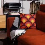 70s Retro Peacock Eyes Pattern Premium THROW PILLOW Yellow Orange Red - retro pillow
