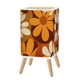 70s Retro Scandi Square Small Trash Can with Lid - Hippie Flower Power - One Size - retro tash cans