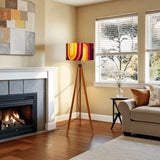 70s Retro Tripod Floor Lamp: Orange Burgundy Linen Shade Smart LED - retro floor lamps