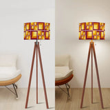 70s Retro Tripod Floor Lamp: Yellow Brown Linen Shade Smart LED - retro floor lamps