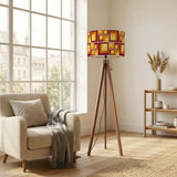 70s Retro Tripod Floor Lamp: Yellow Brown Linen Shade Smart LED - retro floor lamps