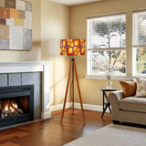 70s Retro Tripod Floor Lamp: Yellow Brown Linen Shade Smart LED - retro floor lamps