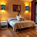70s Retro Wall Sconces Set – Midcentury Style Linen Shade Smart LED - retro wall sconces