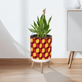 70s Scandi Style Plant Pot Wooden Legs Geometric Pattern - Home Accessories