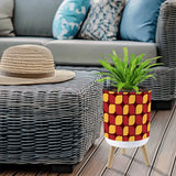 70s Scandi Style Plant Pot Wooden Legs Geometric Pattern - Home Accessories
