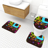 70s Style Bathroom Mat Set | Retro Midcentury 3-Piece Rugs Geometric Rainbow Colors Black - One Size - retro bathroom