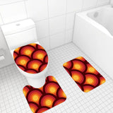 70s Style Bathroom Mat Set | Retro Midcentury 3-Piece Rugs Peacock Eyes Orange - retro bathroom