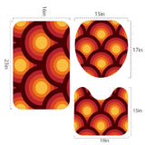 70s Style Bathroom Mat Set | Retro Midcentury 3-Piece Rugs Peacock Eyes Orange - retro bathroom