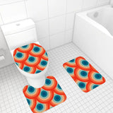 70s Style Bathroom Mat Set | Retro Midcentury 3-Piece Rugs Peacock Eyes Rainbow Pattern - One Size - retro bathroom