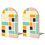 Retro Teal Peach Blocks wooden bookends, set of 2, with teal, peach and cream blocks
