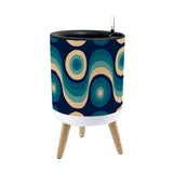 Nordic Style Plant Pot with Wooden Legs - Blue Beige Retro 60s