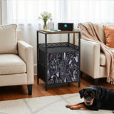 60 Retro Botanical Side Table - Nigtstand With Power Outlets + 2 Drawers