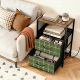 Green Plaid Style Retro 60s Bedside Cabinet with Integrated Power Access