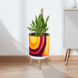 Retro 70s Scandi Style Plant Pot with Wooden Legs: Yellow Orange Red