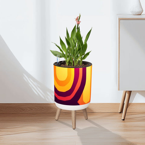 mid century modern plant pots Retro 70s Scandi Style Plant Pot with Wooden Legs: Yellow Orange Red – VINTARAMA