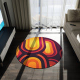 Bright 70s RETRO ROUND RUG, Boho Hippie Orange Burgundy Midcentury Accent Rug