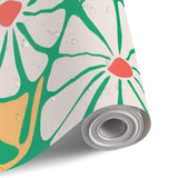 Retro Hippie 70s Stick and Peel Wallpaper: Bold Floral Removable Mural