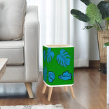Retro Square Small Trash Can with Lid, Blue Monstera on Grass Green