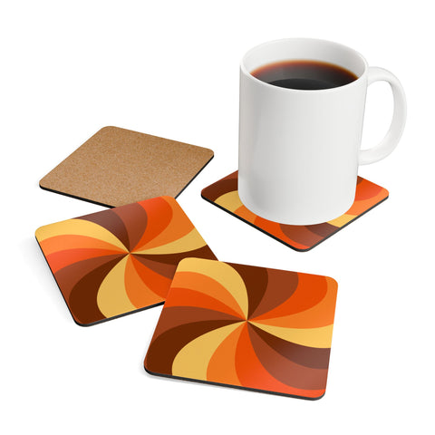 Retro 70s Corkwood Coaster Set | Midcentury Home Decor, Eco-Friendly Gift