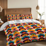 70s Peacock Eye Pattern Comforter Set: Midcentury Retro Queen Size