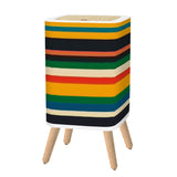 Scandi 1970s Retro Square Small Trash Can with Lid, Stripes Multicolor