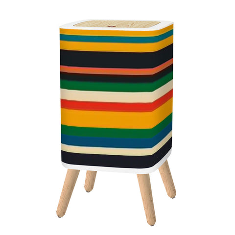 Scandi 1970s Retro Square Small Trash Can with Lid, Stripes Multicolor