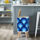 Retro Scandi Square Small Trash Can with Lid, 1970s Peacock Blue Circles