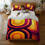 Retro 70s Vibrant Duvet Cover Set: Yellow Orange Red Midcentury Bedding