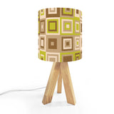 1960s Midcentury Retro Tripod Table Lamp: Green Beige Brown Linen Shade