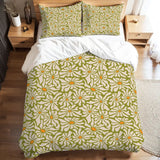 Retro 70s Daisy Pattern Duvet Cover Set: Green Orange White Floral Bedding