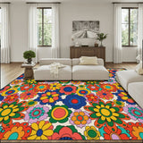 70s Flowr Power Retro Midcentury Rug – Floral Soft Non-Slip Area Carpet
