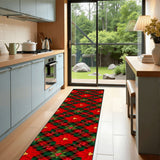 Poinsettia Christmas Runner Rug 24" × 120" – Red & Green Plaid