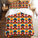 70s Peacock Eye Pattern Comforter Set: Midcentury Retro Queen Size