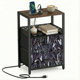 60 Retro Botanical Side Table - Nigtstand With Power Outlets + 2 Drawers
