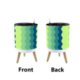 70s Midcentury Scandi Style Plant Pot with Wooden Legs, Wavy Blue Green